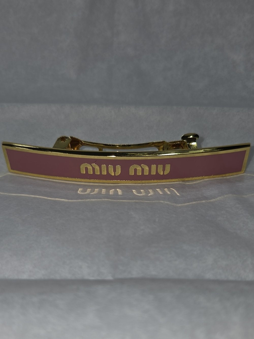 Miu Miu Gold-Tone Barrette with Dusty Pink Enamel